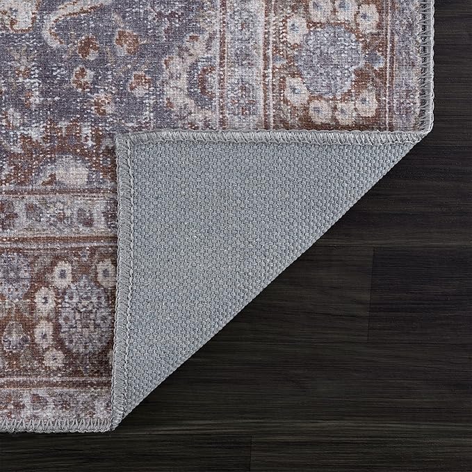 Bloom Rugs Washable 4' x 6' Rug - Brown/Dark Gray Traditional Area Rug for Living Room, Bedroom, Dining Room, and Kitchen - Exact Size: 4' x 6'