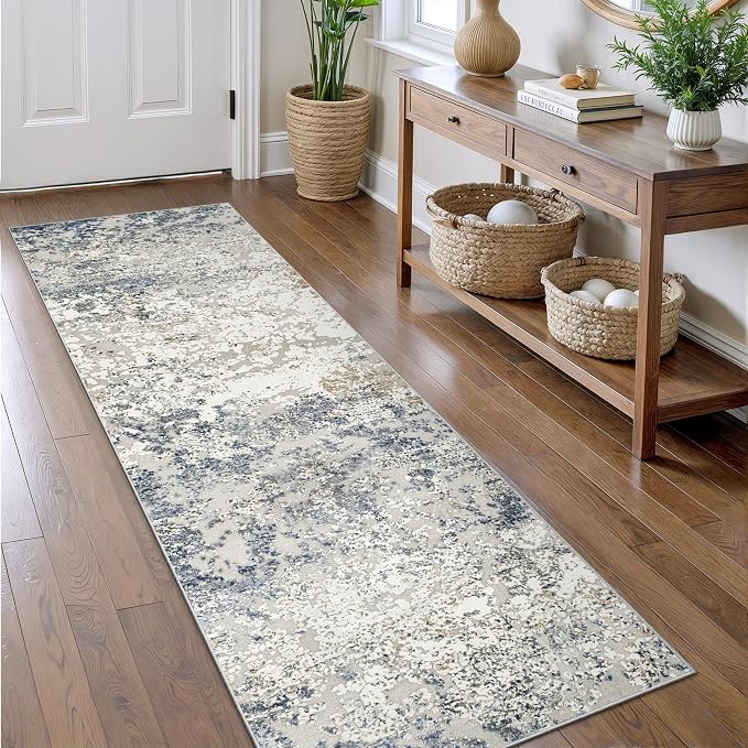 Art&Tuft Runner Rug 2'6"x6' - Anti-Slip Backing Abstract Hallway Rug, Stain Resistant Kitchen Runner, Foldable Machine Washable Runner Rug(2'6"x6', Blue)