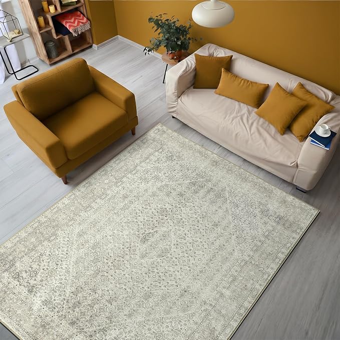 Keen Home Design 5x7 Rug - Machine Washable Area Rug with Non-Slip Backing, Ideal for Living Room, Dining Room, Bedroom - Vintage, Easy Clean, Durable, Low Pile Rug - (5' x 7')