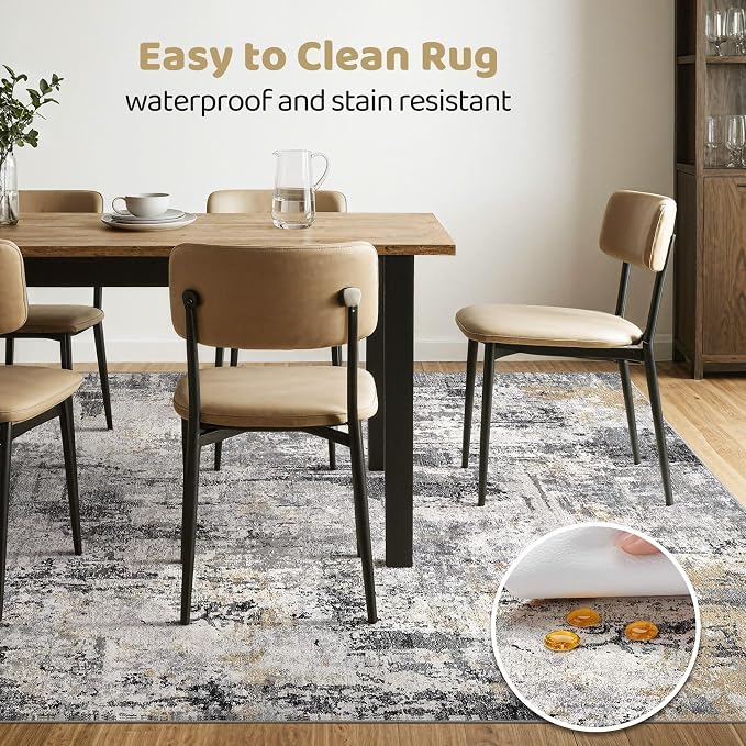 8x10 Area Rugs Living Room: Washable Large Abstract Soft Stain Resistant Indoor Floor Rugs Non-Slip Accent Carpet for Bedroom Nursery Playroom Office Dining Room Home House- Gray Beige