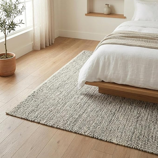 Fab Habitat Machine Washable Area Rug - Hand Woven, Stain Resistant, Pet Friendly - Premium Recycled Polyester Yarn - Solid - Kitchen, Bathroom, Laundry Room - Biltmore - Natural - 3 x 5 ft