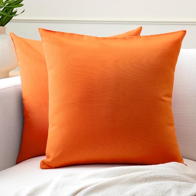 Encasa XO Throw Pillow Covers 16x16 in Set of 2 Orange | No Inserts | Cotton Pillow Covers for Living Room, Bed, Sofa, Couch | Decorative Cushion Covers with Improved Zipper