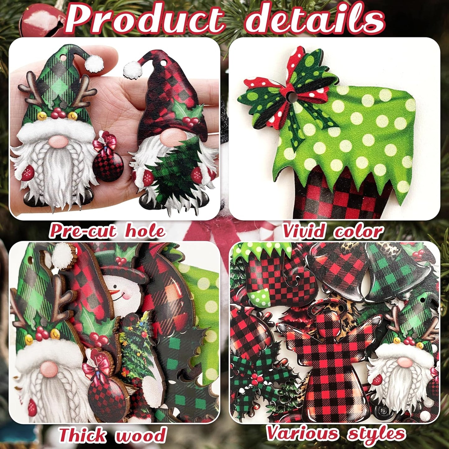 24 Pieces Christmas Wood Ornaments Snowflake Gnome Snowman Truck Wooden Hanging Ornaments Christmas Tree Cutouts Wood Crafts Holiday Decor Xmas Party Supplies (Xmas-Mixed-A)