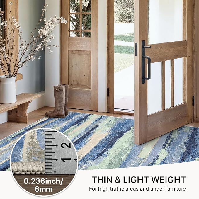 GENIMO 2X3 Washable Modern Doormat, Non-Slip Low Pile Chenille Area Rug, Small Entry Mat for Entrance Hallway Kitchen Bathroom, Sage & Tide