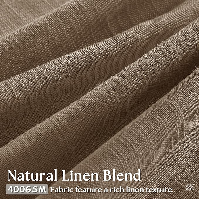 Dutch Cocoa Pinch Pleated Short Linen Curtains 45 Inch Length 2 Panels for Living Room Bedroom Memory Trained Semi Sheer Pleat Drapes with Hooks Rings Light Filtering Kitchen Window Curtain 40x45