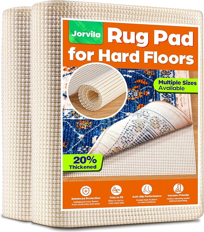 Jorvila Non-Slip Rug Pad Gripper 7x9 Feet, Anti Skid Mat for Under Area Rugs, Keeps Rugs in Position and Safe, Thick Cushioned Carpet Pad for Hardwood Floors Protection