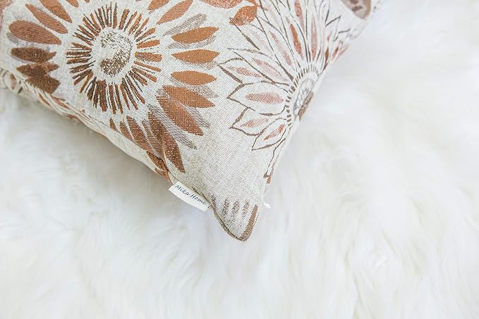 Mika Home Pack of 2 Decorative Throw Pillows Cases Cushion Cover for Sofa Couch Bed,Sunflower Pattern,20x20 Inches,Brown Cream