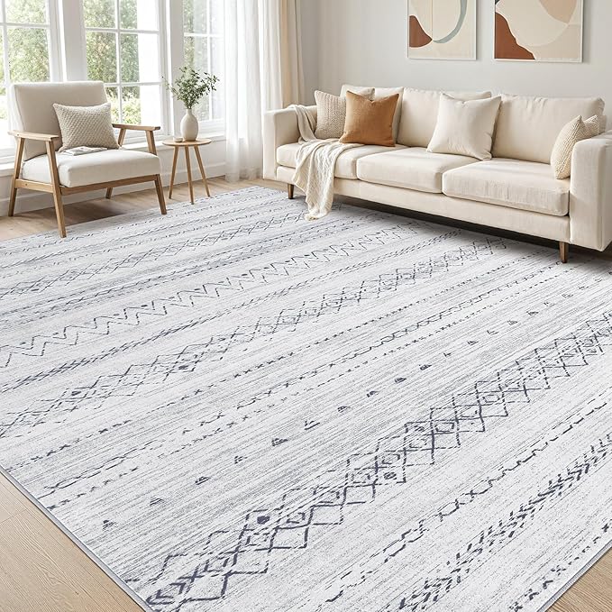 cotiled 12x15 Area Rugs Living Room Rug: Washable Boho Rugs with Non Slip Backing Large Soft Indoor Stain Resistant Carpet for Bedroom Farmhouse Dining Room Lightweight Home Decor Grey