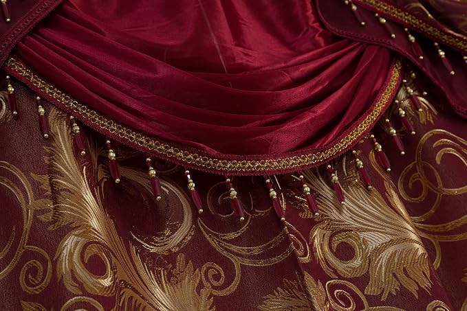 GLORY RUGS Jacquard Luxury Window 2 Panel Set Burgundy Gold Curtain with Attached Valance and Backing Bedroom Living Room Dining 2 Curtains 55x84 inches Each Jana