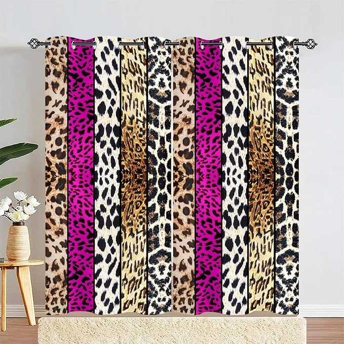 Wild Animal Print Curtain, Room Darkening Thermal Insulated Blackout Leopard Boa Window Drapes with Grommets for Living, Dining, Bedroom, Hot Pink Leopard Print, 42"x 84", 2 Panels