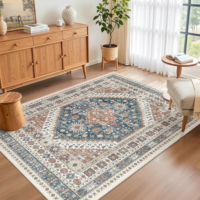 Madane Area Rug 3x5, Washable Vintage Entry Rugs for Bedroom, Navy Blue | Vintage Entryway Bedroom Non Slip Door Mat Indoor Entrance, Kitchen Runner Living Room Laundry Playroom Soft Floor Carpets