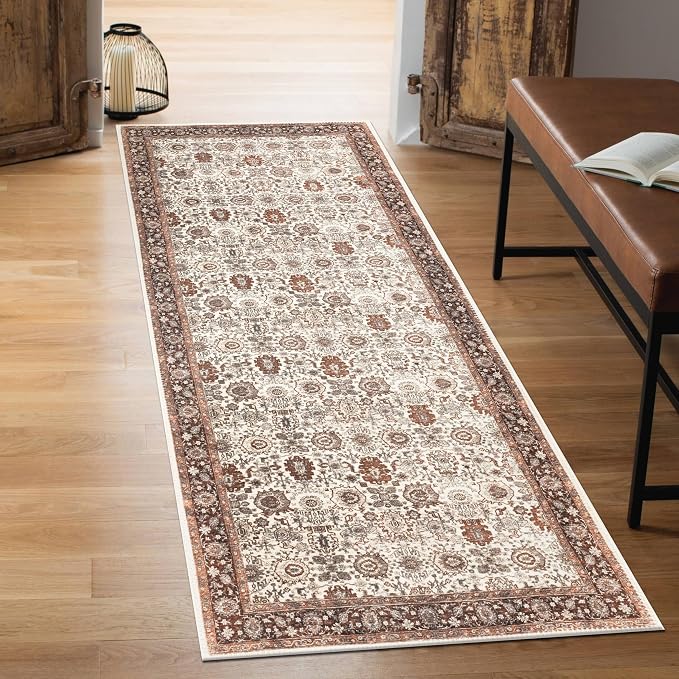 Keen Home Design 30"x120" Rug - Machine Washable Runner Rug with Non-Slip Backing, Ideal for Hallway, Entryway, Kitchen, Laundry Room - Vintage, Easy Clean, Durable, Low Pile - (2'6" x 10')
