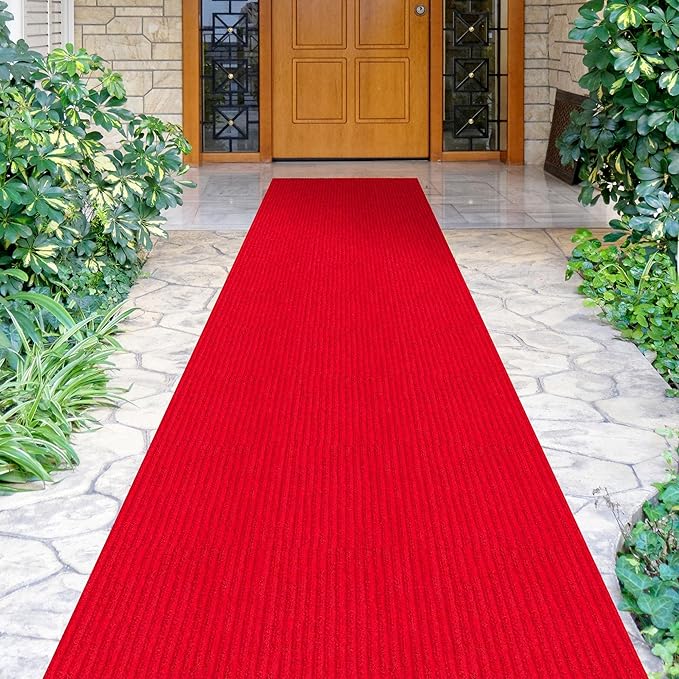 Ottomanson 2'7" x 17' Hallway Runner with Scraper Pile Extra Durable Non-Slip Rug Mat for Indoor & Outdoor Use - Ideal for Kitchen, Entryway, Patio & Garage - High-Traffic Carpet, Red
