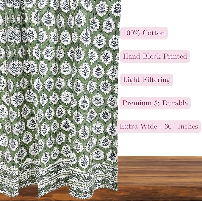 ATOSII Cotton Curtains (Kari Green, 1 Panel - W 60" X L 108")