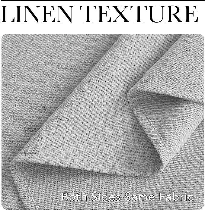 NICETOWN 100% Blackout Faux Linen Curtains for Living Room, Greyish White, W52 x L84, 2 Pieces, Noise Reducing Crisp Faux Linen Light Blocking Shield for Classroom, Dining Room Windows
