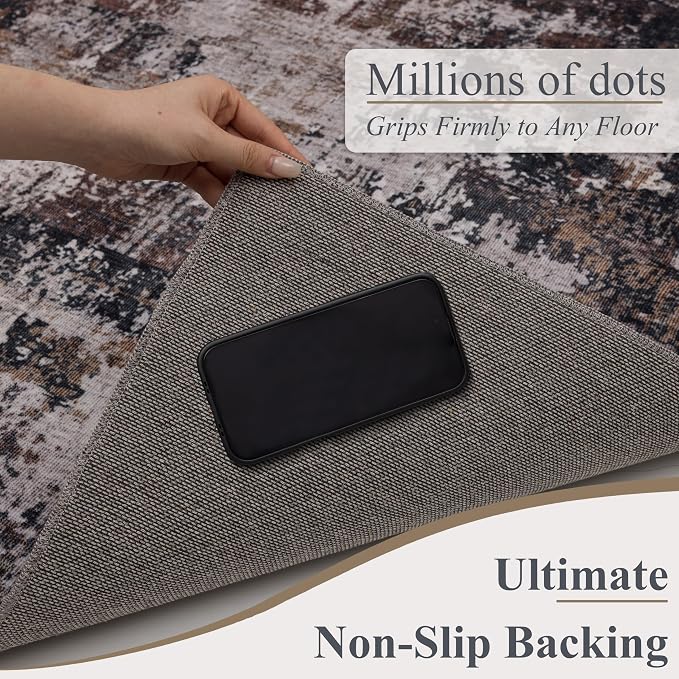 Sasttie 2x10 Soft Runner Rug for Entryway, Modern Abstract Washable Carpet for Hallway, Kitchen and Laundry Room, with Non-Slip Backing, Black and Brown