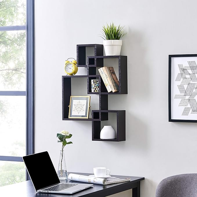 Danya B Decorative Wall Mount Floating Intersecting Cube Accent Wall Shelf - Black