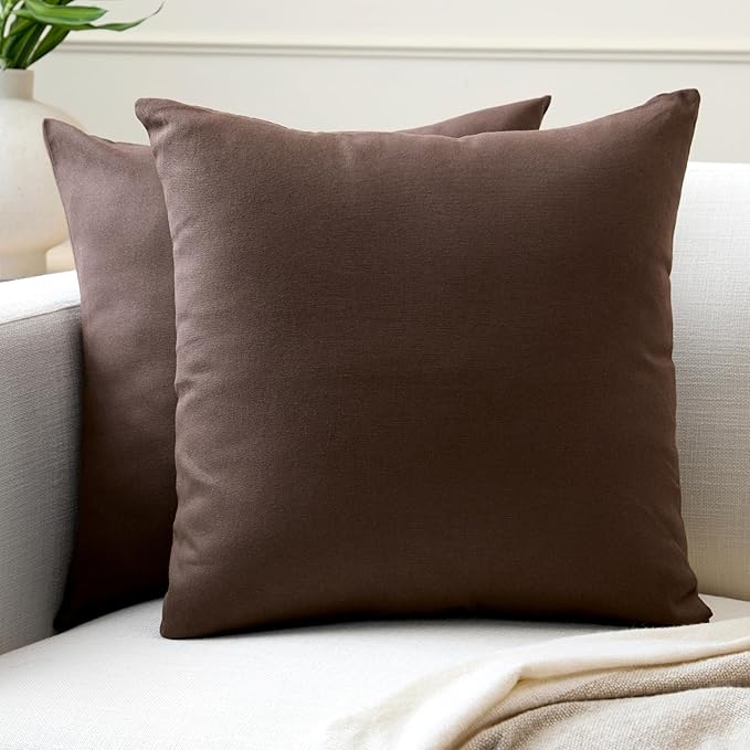 Encasa XO Throw Pillow Covers 24x24 in Set of 2 Dark Taupe | No Inserts | Cotton Pillow Covers for Living Room, Bed, Sofa, Couch | Decorative Cushion Covers with Improved Zipper