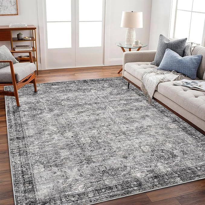 CHAMPLANT Washable Area Rug 9'x12' Retro Boho Design Non-Shedding Easy Care Ideal for High Traffic Areas in Living Room Bedroom Office Coffee Table Kitchen Large Carpet