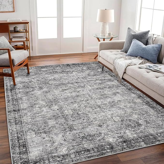 CHAMPLANT Washable Area Rug 8'x10' Retro Boho Design Non-Shedding Non-Slip Easy Care Ideal for High Traffic Areas in Living Room Bedroom Office Coffee Table Kitchen Large Carpet