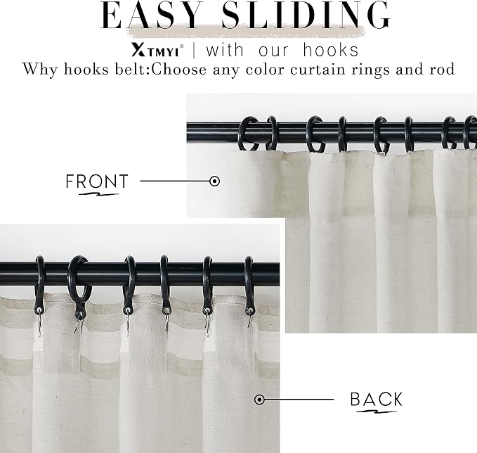 XTMYI 120 Inch Long Linen Curtains,10 FT Back Tab Hooks Belt for Rail Track, Light Filtering Semi Sheer Tall Window High Ceiling Drapes for Living Room, 50”W x 120“L 2 Panels, Cream