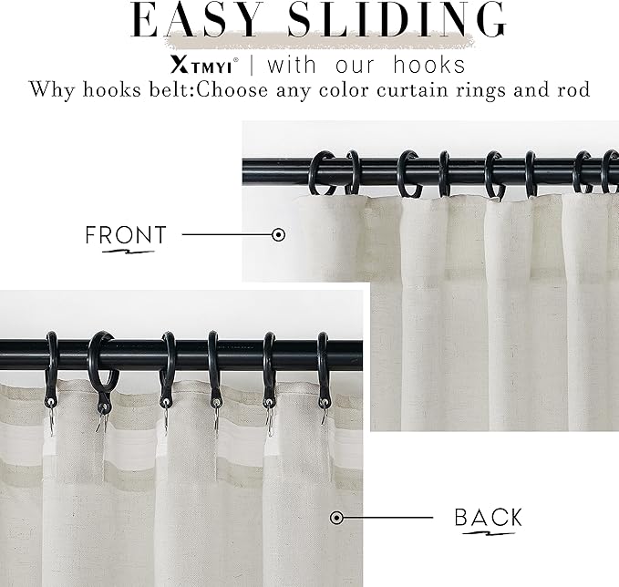 XTMYI Extra Wide Curtains 70 in Width for 72 Inch Window,Pleated Back Tab Linen Semi Sheer Full Length Curtains for Living Room Sliding Glass Door 2 Panel Set,72x90,70x90,6FT x 90 Inches Long,Cream