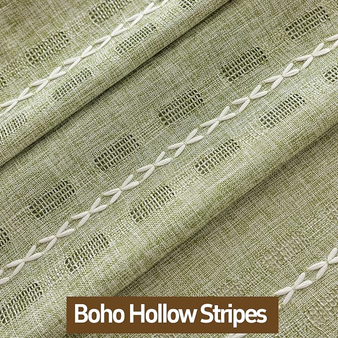 Sage Green Boho Curtains 2 Panel Set for Kitchen Bedroom Floor to Ceiling, Light Filtering Tassels Privacy Country Vintage Christmas Bohemian Stripes Window Treatment Back Tab, 50" x 54"