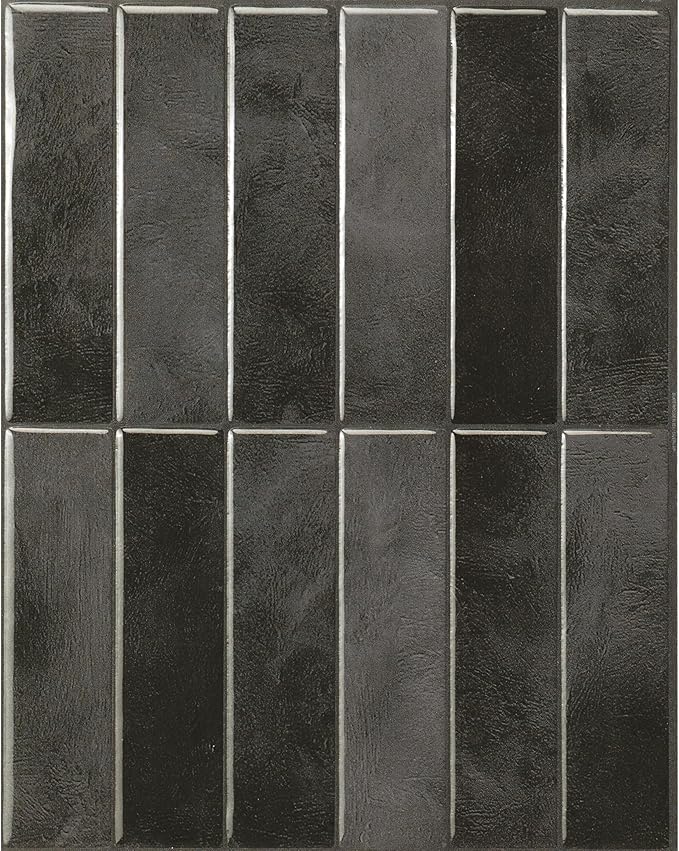 Smart Tiles Peel and Stick backsplash, Stacked Graphite Black, 11.43"x9" | Pack of 5 (3.5 sq ft), Glossy, Heat/Moisture Resistant, Low VOC, Kitchen/Bathroom, Renter Friendly, Made in Canada