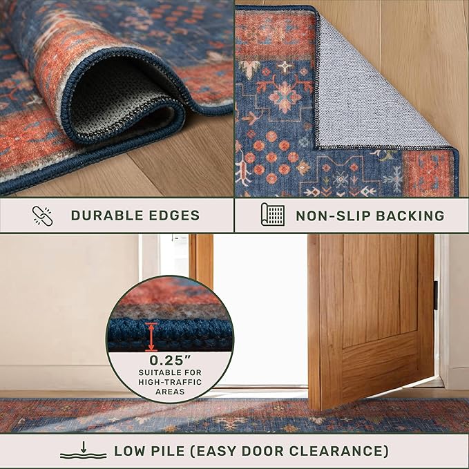 Hazo Haus Navy Blue Area Rug 5x7 Living Room Rug - Machine Washable Rugs for Bedroom, Dining Room, Kitchen Floor, Small Office, Low Pile Non-Slip Rubber Backing & Stain Resistance