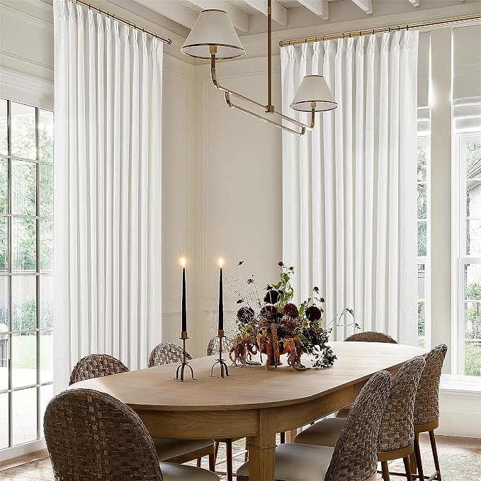 TWODRAPES Ivory White Pinch Pleated Extra Wide Linen Curtains 84 Inches Long for Patio Sliding Glass Door 70 Inch Wide Pleated Drapes with Hooks Rings Semi Sheer 70x84 Curtain for Living Room 1 Panel