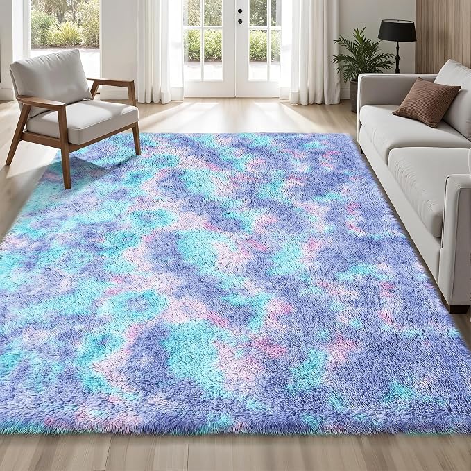 Rainbow Fluffy Rugs for Girls Bedroom: 6x9 Large Shag High Pile Area Rug Upgrade Non-Slip Plush Fuzzy Living Room Rug Shaggy Soft Indoor Floor Carpet Nursery Rugs for Kids Baby Toddler Home Decor