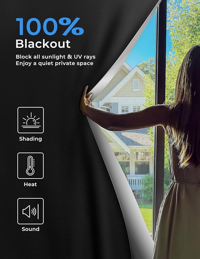 Sumobaby Blackout Curtains for Bedroom Portable 48"x84",No Drill Blackout Shades with Upgraded Hook&Loop Tapes,100% Black Out Window Cover,Thermal Insulated Blinds for Bedroom,Nursery(1 Panel,Black)