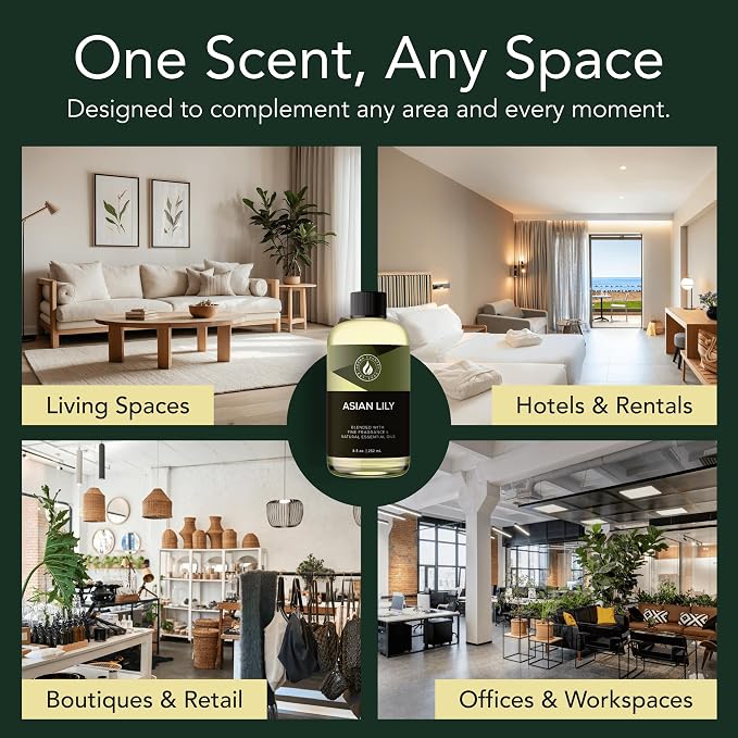 Aroma Country Asian Lily Luxury Diffuser Oil Refill (8.5 Fl Oz) | Hotel-Inspired • Long-Lasting Home Fragrance • for Aromatherapy, Reed Diffusers, Diffuser Machines & Room Sprays