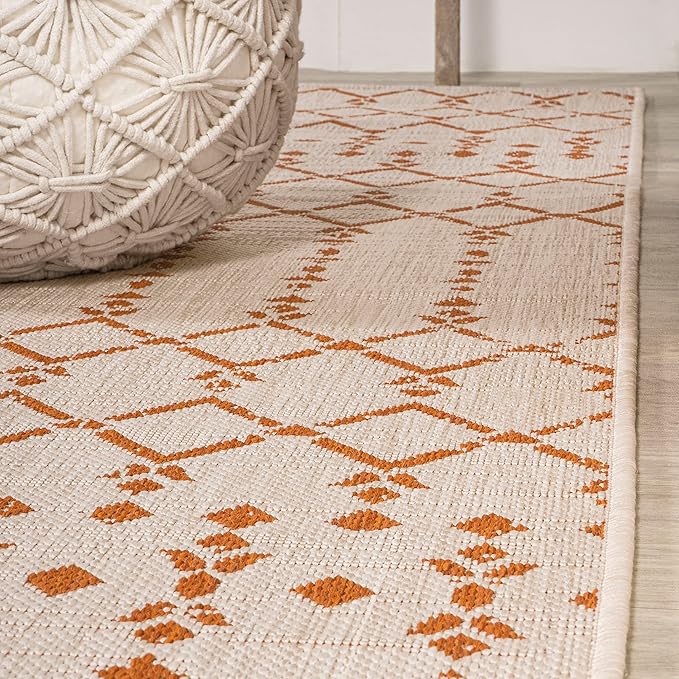 JONATHAN Y Moroccan Geometric Indoor Outdoor Area Rug 9X12 Cream/Orange, Ourika Textured Weave for Backyard, Patio, Porch, Easy-Cleaning, High Traffic, Pet-Friendly, Non-Shedding (SMB108O-9)