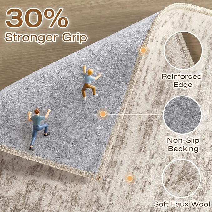 Runner Rug Non-Slip Kitchen Rug: 3x10 Washable Abstract Modern Soft Stain Resistant Indoor Floor Neutral Accent Throw Carpet for Hallway Bathroom Laundry Room Bedroom Entryway- Brown