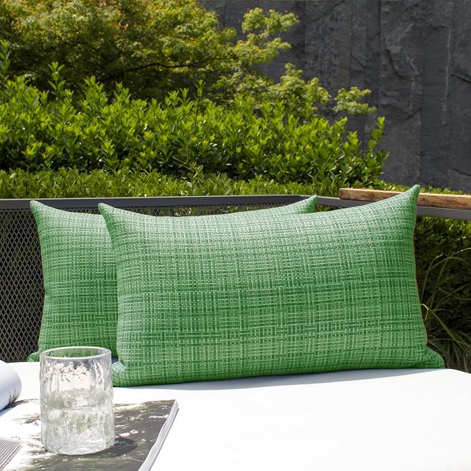 Kevin Textile Outdoor Waterproof Throw Pillow Covers 12x24 Inch Pack of 2 Woven Faux Linen Farmhouse Decorative Water Resistant Lumbar Cushion Covers for Tent Patio Garden Couch Sofa Sage Green