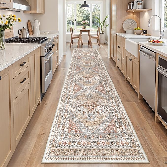 zesthome 2x8 Runner Rug, Washable Runners for Hallways with Rubber Backing, Stain Resistant Kitchen Rug, Soft Thin Carpet Runner for Entrance, Bedroom, Living Room Indoor(Orange,2'x8')