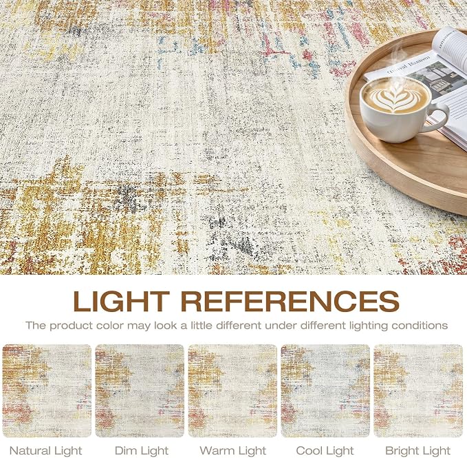 8x10 Area Rugs Living Room: Washable Large Neutral Rug Abstract Soft Modern Stain Resistant Indoor Floor Non-Slip Carpet for Bedroom Nursery Kids Classroom Playroom Dining Room Office- Gold Colorful