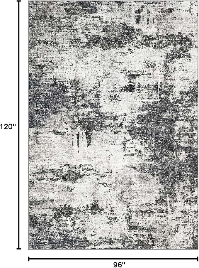 8x10 Area Rugs for Living Room: Abstract Washable Rug with Anti-Slip Backing Non-Shedding Stain-Resistant Soft Modern Large Carpet for Bedroom Dining Room Farmhouse Nursery Home Office Black