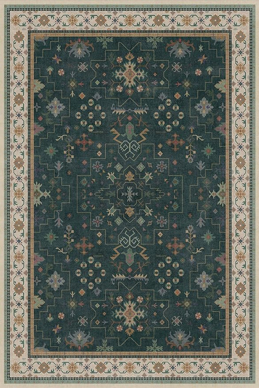 Hazo Haus Vintage 8x12 Large Area Rugs for Living Room - Oriental Dark Green Rug for Bedroom Under Bed, Washable Soft Dining Room Rug Under Kitchen Table, Low Pie Non Slip Unique Indoor Décor