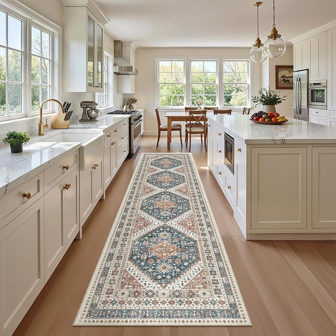 Madane Washable Runner Rugs 2x10 Long for Hallway Kitchen, Navy Blue | Non-Slip Low-Pile 10ft Rug Runners Soft, Stain-Resistant Floor Carpet Mat for Entrance, Living Dining Laundry Room, Stair