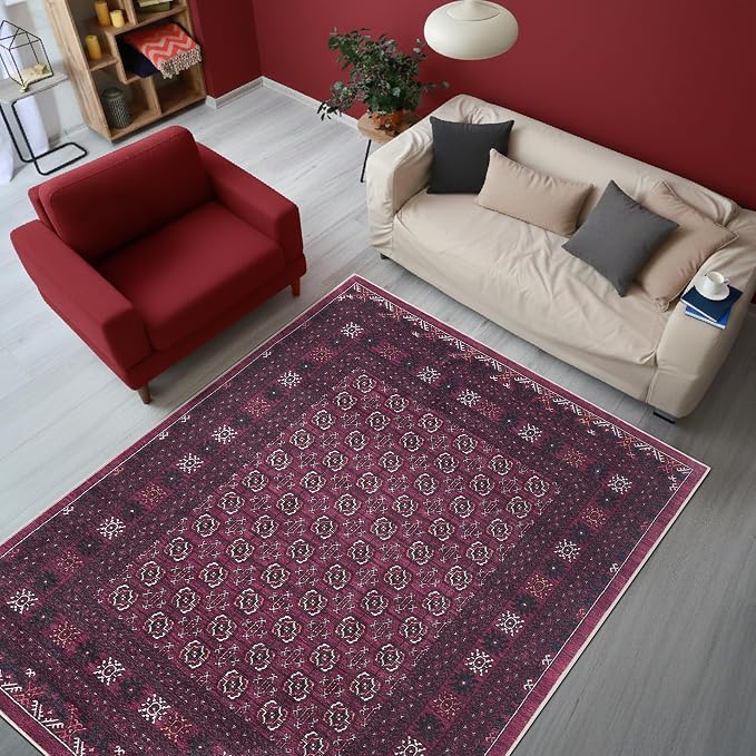 Keen Home Design 48"x72" Rug - Machine Washable Area Rug with Non-Slip Backing, Ideal for Living Room, Dining Room, Bedroom - Vintage, Easy Clean, Durable, Low Pile Rug - (4' x 6')