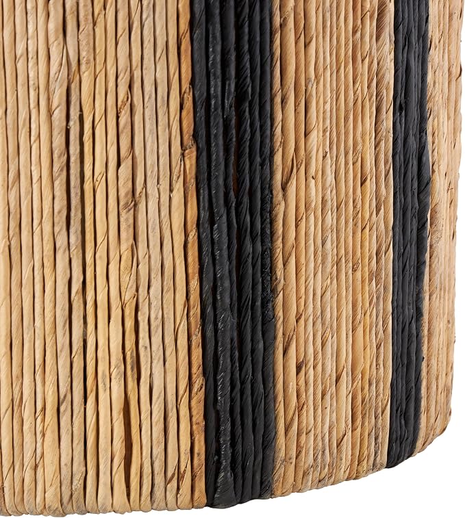 Deco 79 Banana Leaf Handmade Side End Accent Table Linear Wrapped End Table with Navy Stripes, Side Table 14" x 14" x 16", Brown