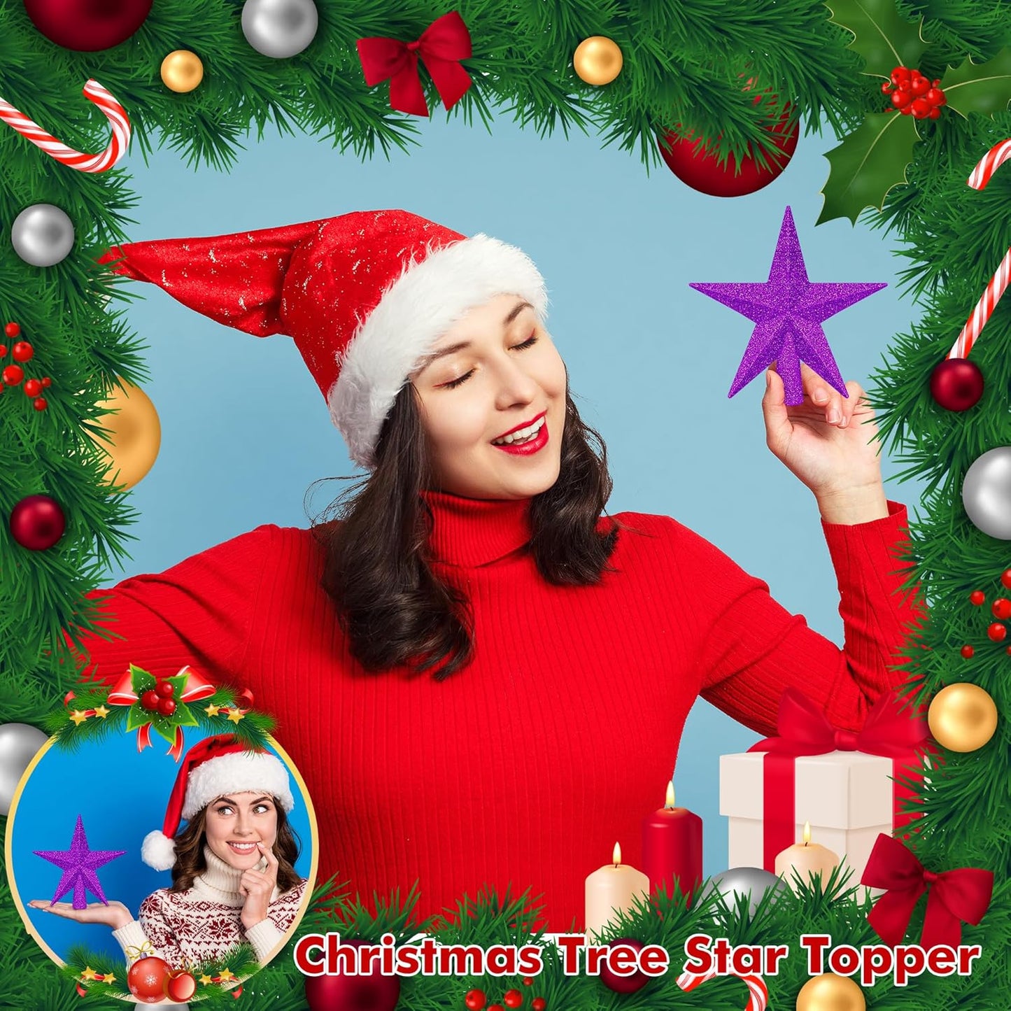 1PCS Christmas Tree Star Topper, Purple 4" Xmas Tree Topper Decorations, Glitter Shatterproof Mini Bethlehem Star Tree Decor, Waterproof Star Tree Topper for Christmas Holiday Indoor/Outdoor Ornament