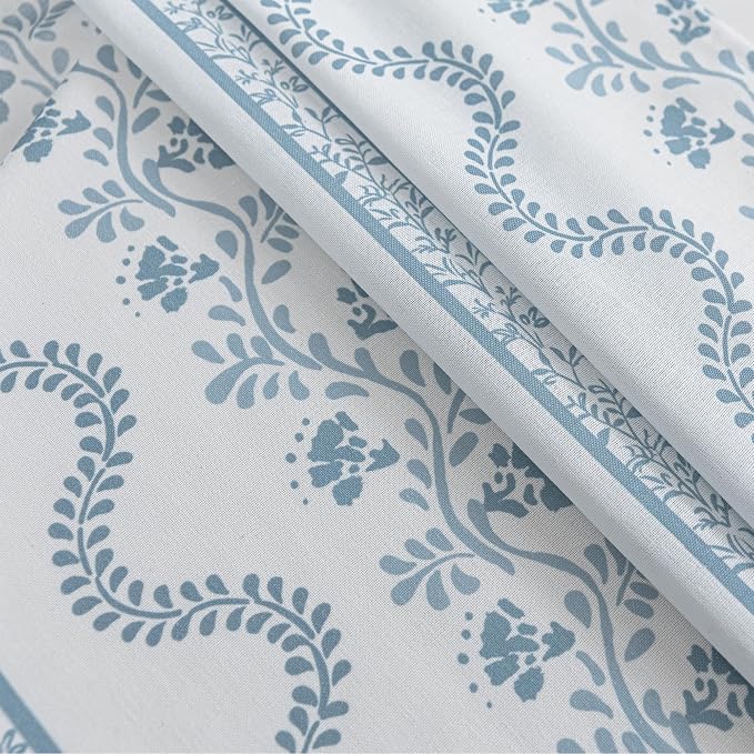 Light Blue and White Chinoiserie Curtains 63 Inch Length for Living Room, Summer Floral Striped Light Filtering Sheer Drapes 2 Panels Set