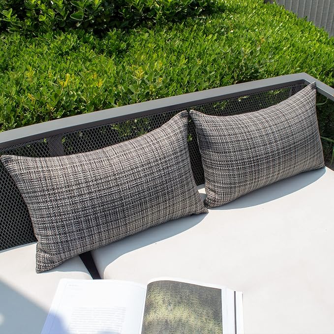 Kevin Textile Pack of 2 Decorative Outdoor Waterproof Throw Pillow Covers Lumbar Pillowcases Modern Cushion Cases for Patio Couch Bench 12 x 20 Inch Grey