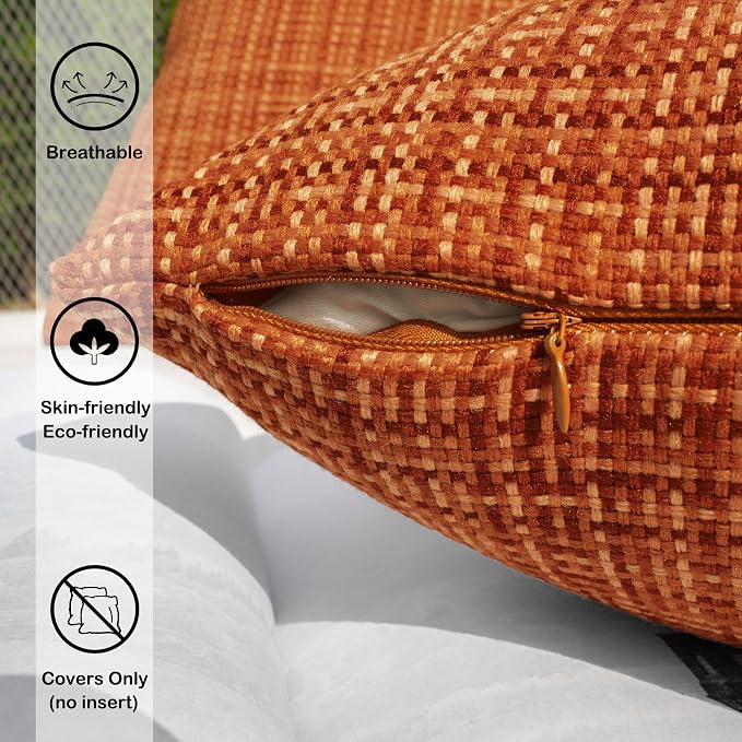 Kevin Textile Fall Pack of 2 Decorative Outdoor Waterproof Pillow Covers Garden Cushion Sham Throw Pillowcase Shell for Patio Tent Couch 12x20 Inch Burnt Orange