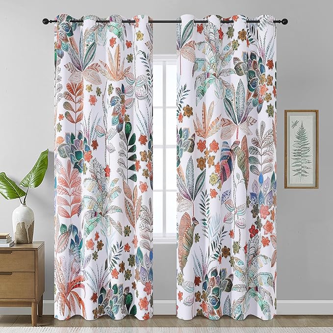 Estelar Textiler Thermal Insulated Blackout Curtains 90 Inches Length Blackout Drapes for Bedroom Living Room,Abstract Leaf Pattern Drapes with Silver Grommets,52x90 Inch (2 Panels)