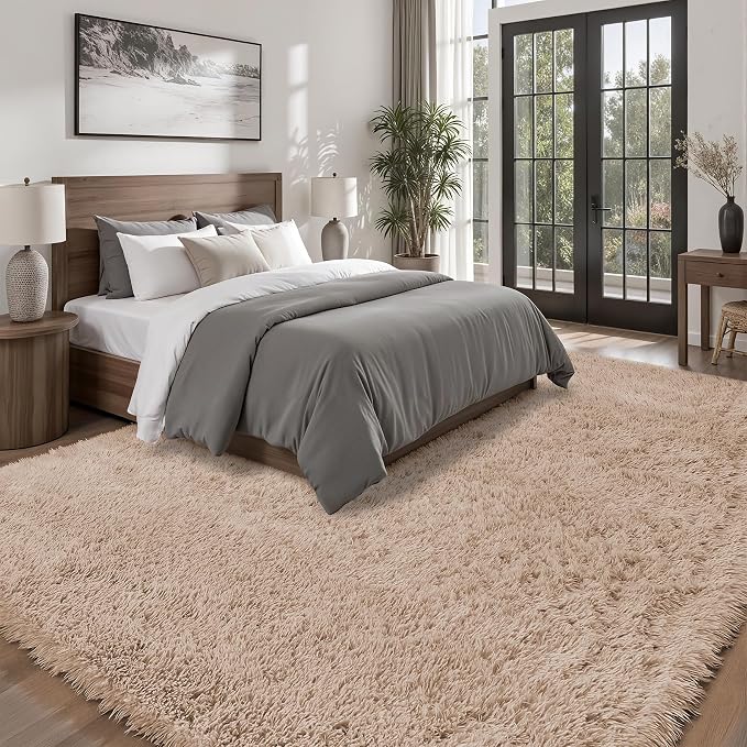 8x10 Area Rugs for Living Room Bedroom: Camel Soft Fluffy Shag Upgrade Non-Slip High Pile Carpet Large Fuzzy Plush Indoor Floor Decor Shaggy Rug for Kid Boys Girls Dorms Playroom Nursery Modern Home
