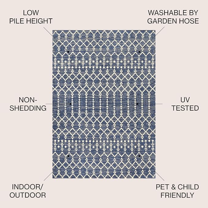 JONATHAN Y Moroccan Geometric Indoor Outdoor Area Rug 10X14 Navy/Beige, Ourika Textured Weave for Backyard, Patio, Porch, Easy-Cleaning, High Traffic, Pet-Friendly, Non-Shedding (SMB108K-14)